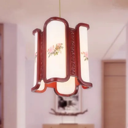 

New Chinese style handmade red wood art Pendant Lights White acryl lampshade E27 LED lamp for corridor&stairs&bar&pavilion MF035