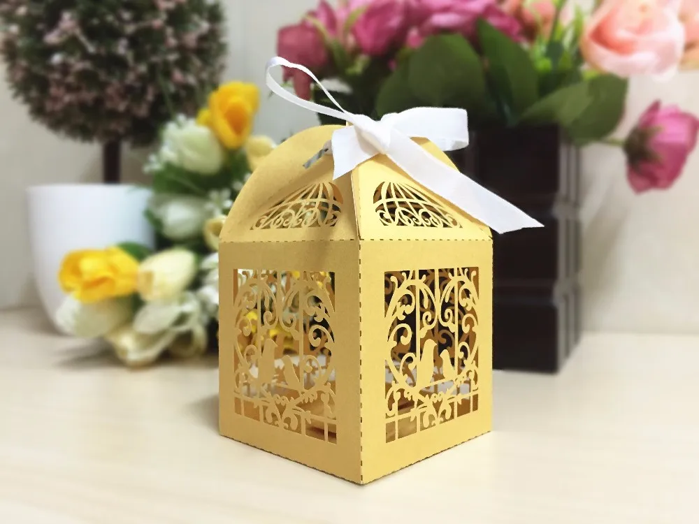 paper bird cage gold wedding candy bar boxes for guests,Wedding door