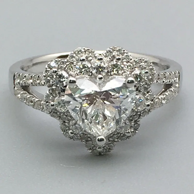 Новинка 1 карат 18K Белое Золото Moissanite бриллиантовое кольцо роскошное сердце