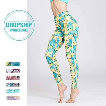 

2019 Sport Gym Fitness Yoga Pants High Waist Print Women Leggings Training Elastic Long Tights for Running Workout Tummy Control