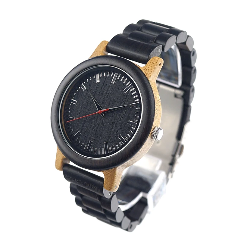 BOBO BIRD M18 Ebony Wood And Bamboo Watch Analog Men Wristwatch With Japan Movement Customized For Gift