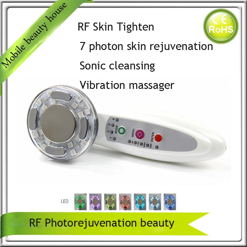 Home Use Beauty Spa Pro Ultrasonic RF Radio Frequency 7 Colors Led Photon Rejuvenation Vibration Face Body Beauty Massager