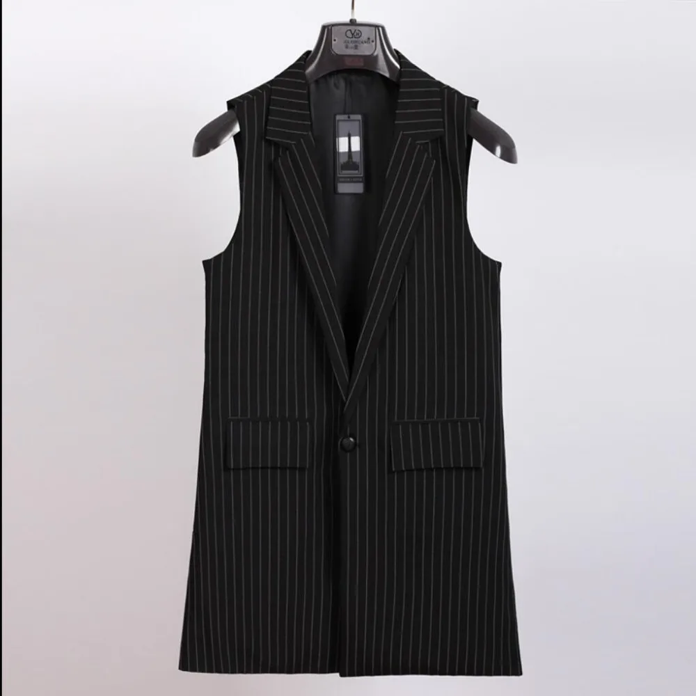 Spring and summer men's stripes vest coats slim long Sleeveless vest