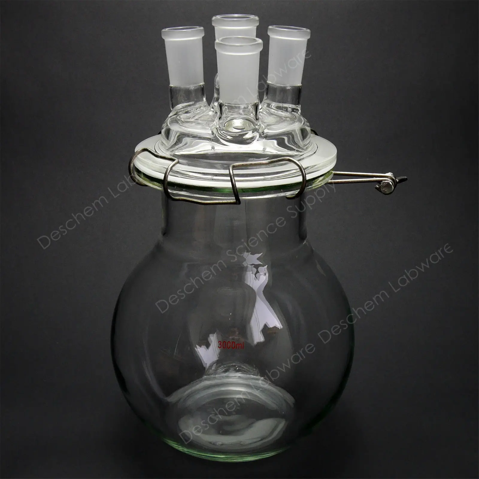 3000ml,24/40,Glass Reaction Flask,3L,4 Necks,Flat Bottom Reactor,W/Clamp & Lidin Flask from