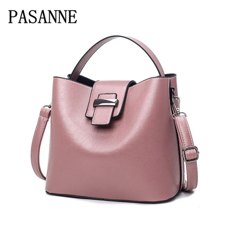 2017 New Woman Bucket Bag PASANNE Brand Leather Simple Handbags Female Handbag Fashion Women