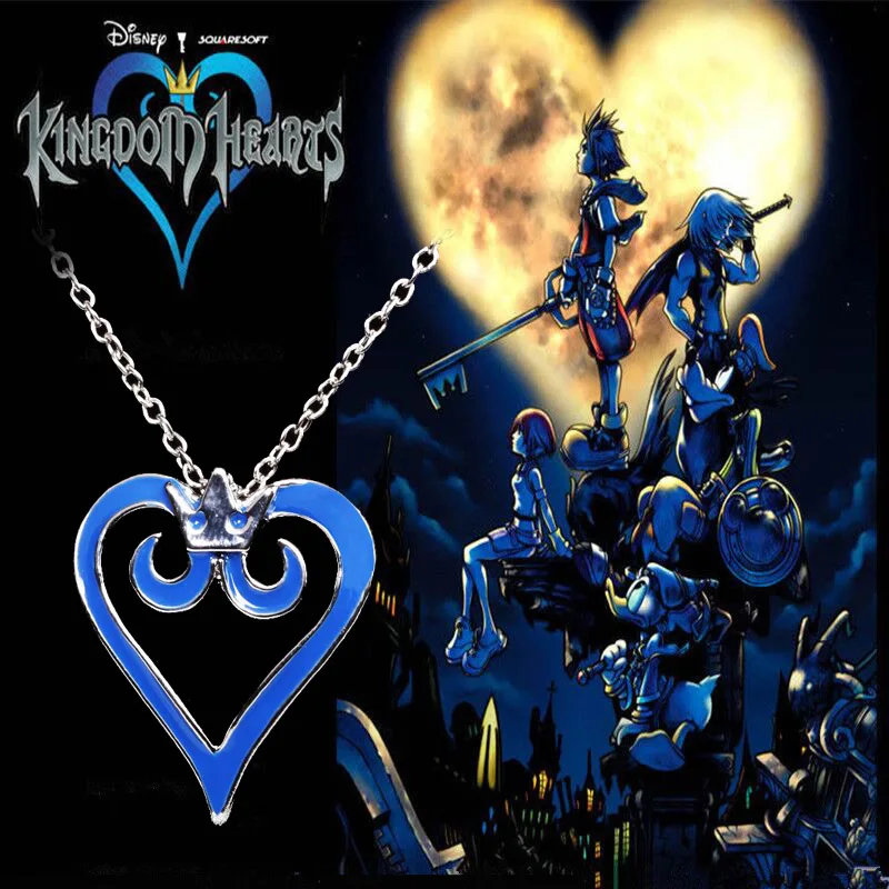 

HOT SELL Kingdom Hearts blue crown heart-shaped necklace For Lovers