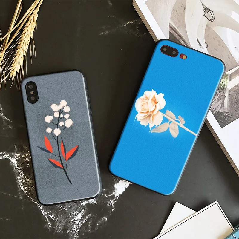 

Minimalist grey blue Flower Dripping Paint Tpu Soft Silicone Phone Case Cover Shell For Apple IPhone 5 5s SE 6 6s 7 8 Plus X 10