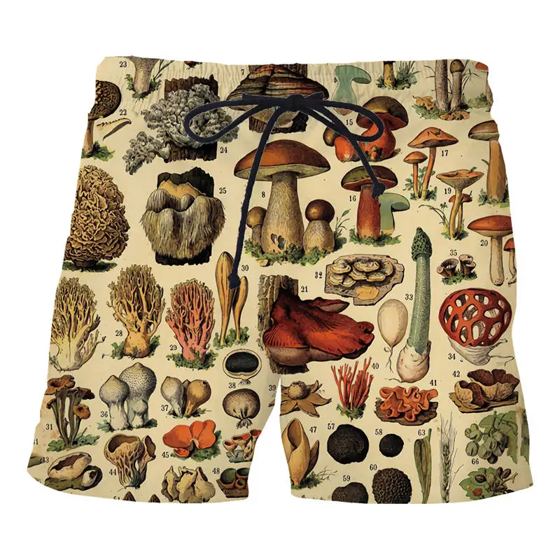 

Intensive mushrooms beach board shorts funny 3D printed mens casual shorts fashion mens summer hot mens cool shorts