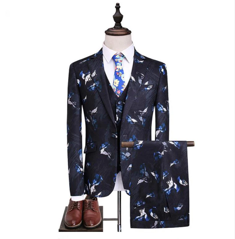

(Jacket+Vest +Pants)2019 Flower Color Arrival Men Slim Fit Casual Business Suits Blazers Men's Woolen Suits Wedding Suit For Men