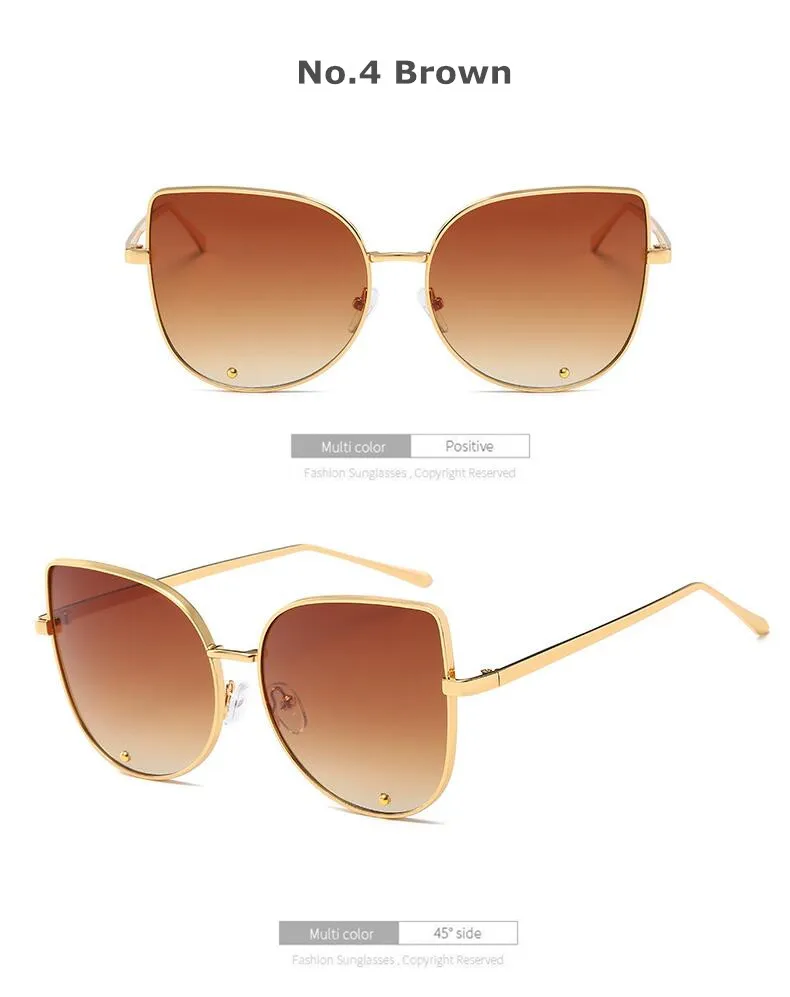 REALSTAR розовые зеркальные солнцезащитные очки Для женщин солнцезащитные очки "кошачий глаз", дизайнерские Винтаж солнцезащитные очки Для женщин золотые металлические Оттенки Óculos женский S53