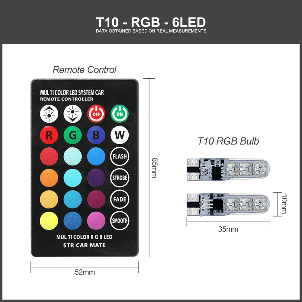 Мигающий светодиодный T10 RGB автомобильный габаритный фонарь 12V W5W 194 168 RGBW COB светодиодный Авто атмосферная лампа для чтения с пультом дистанционного управления Управление