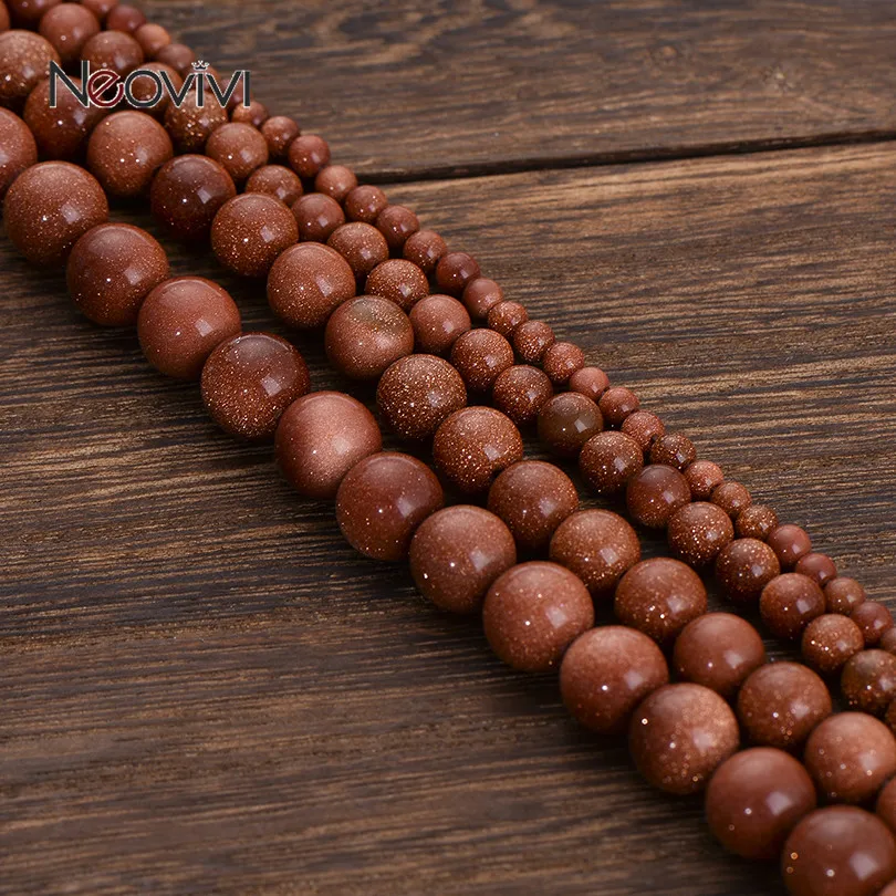 

Neovivi Gold Sandstone Brown Shiny Round Bead 4mm 6mm 8mm 10mm Natural Stone Loose Beads for Jewelry Making Bracelets DIY Craft