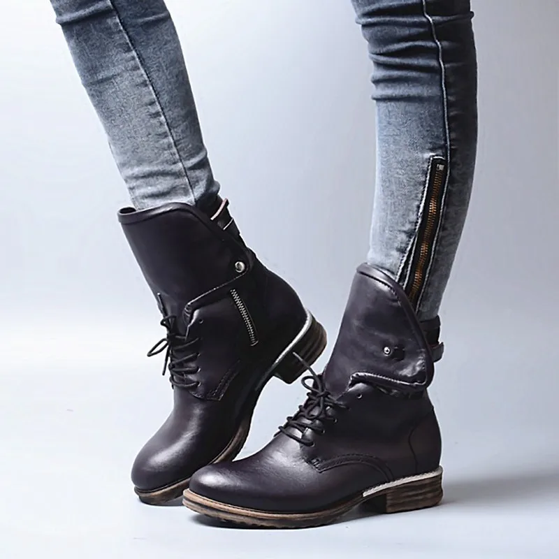 

Choudory 2017 Punk Style Western Cowboy Love Boot Lace Up Genuine Leather Combat Boots Motorcycle Knee High Riding Boots Women