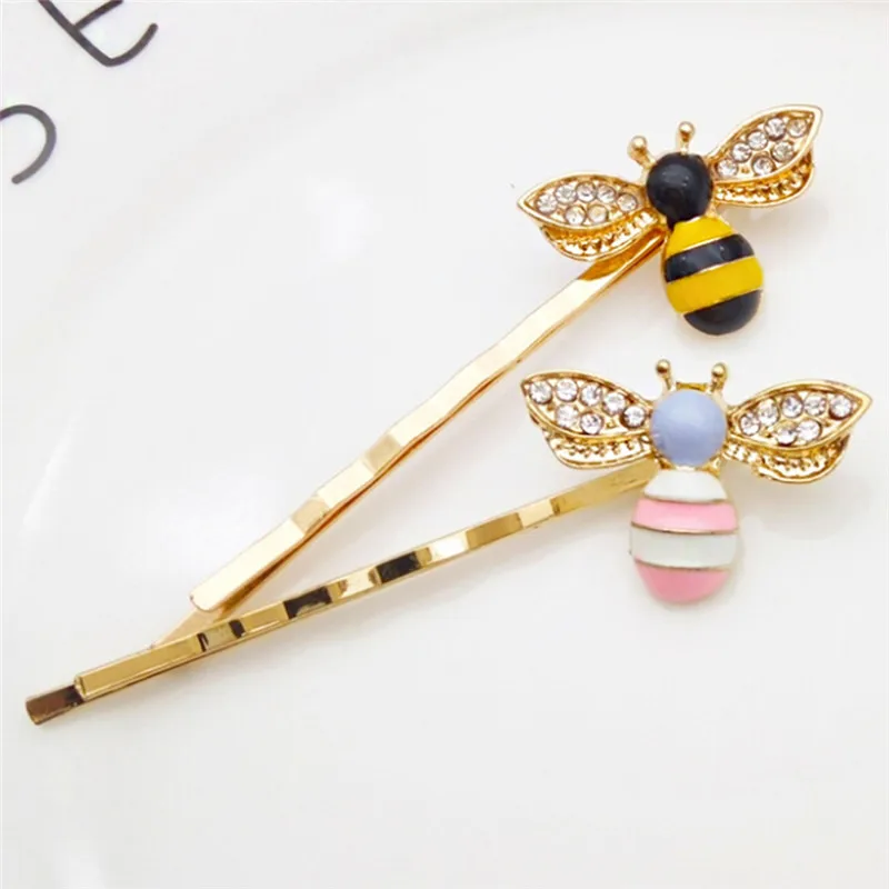 

Lovely Crystal Wings Black Yellow & Pink White Body Bees Golden Hair Jewelry Pins Hairpins Clips For Women