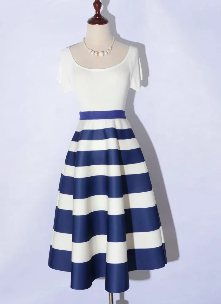 ArtSu стильная юбка-пачка в стиле Одри Хепберн, макси юбки, зимняя свободная плиссированная юбка, женские вечерние юбки с принтом, ASSK20056 - Цвет: 14 Blue Striped