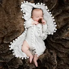 Помпон детское одеяльце хлопок Мягкая дышащая Пеленка, Новорожденный ребенок Фотография реквизит YH-17