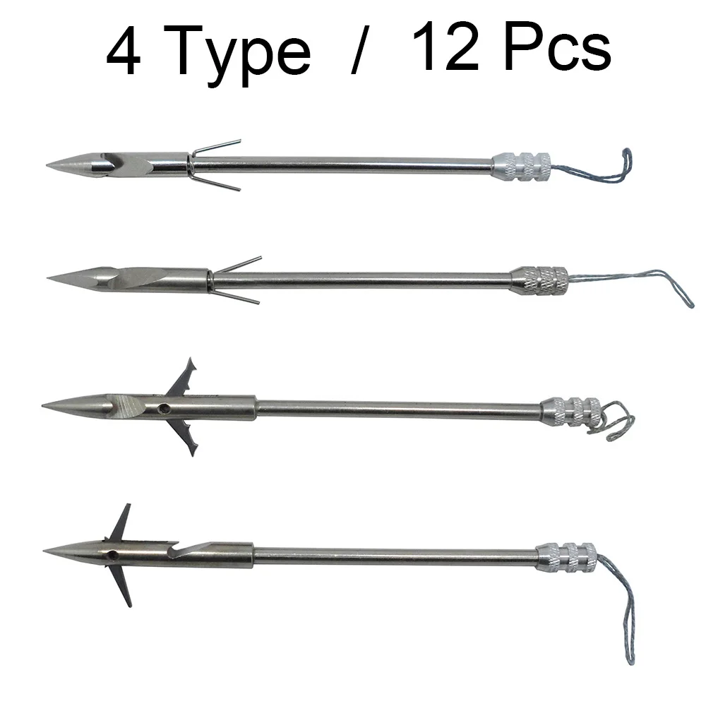 

12pcs Stainless Steel Slingshot Catapult Fishing Broadheads Archery Arrowhead Fishing Darts Fish Tips 4 Type