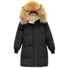 Зимняя женская куртка-пуховик на утином пуху, Женская Толстая разноцветная пуховая куртка с натуральным меховым воротником и капюшоном, женская теплая Повседневная Верхняя одежда F784