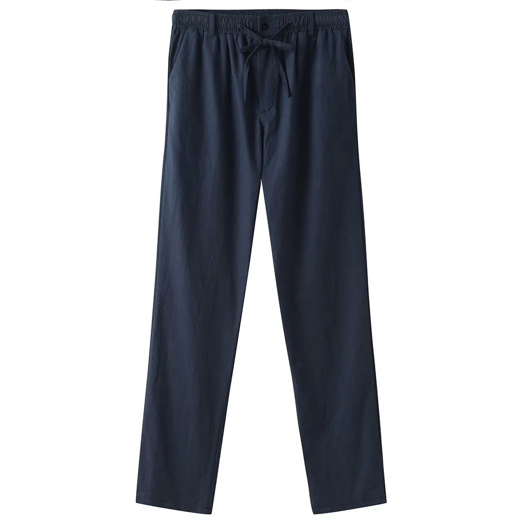 Льняные мужские брюки повседневные дышащие свободные однотонные прямые брюки Летние Осенние штаны для бега d90531