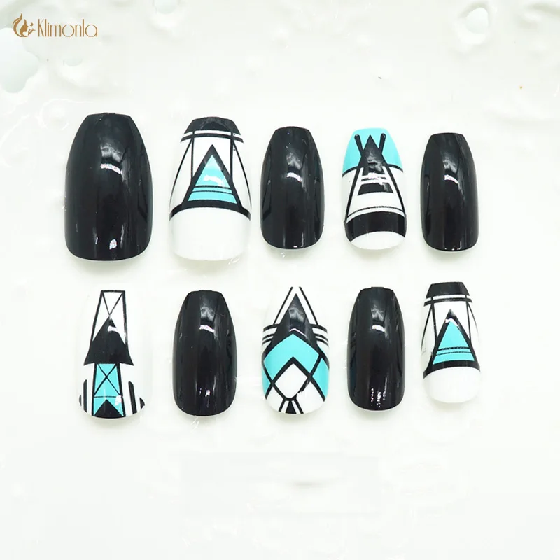 

24Pcs/set Black with Stripe Design Fake Nails DIY Full Cover Nail Art Tips Manicure Press on Artificial Ballerina False Nail