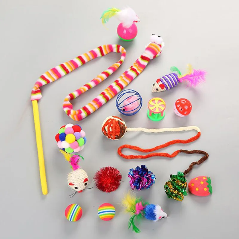 16pcs 16 шт. игрушки для кошек, набор для кошек, змея, кошка, палка в форме мыши, игрушка для домашних животных, котенок, собака, кошка, интерактивные игровые принадлежности - Цвет: 16pcs
