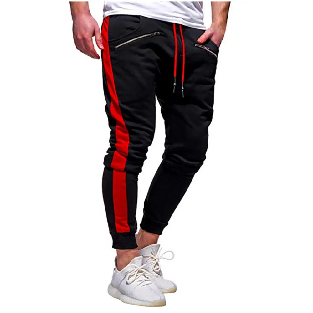 2019 Men's zipper solid color jogging pants casual pocket sports cargo pants outdoor sports harem pants men Quick drying 40J6 (4)