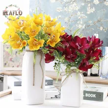 1 букет из 5 бутонов, искусственный цветок, искусственная орхидея с травой, шелковые цветы для украшения дома, вечеринки, 4 цвета на выбор