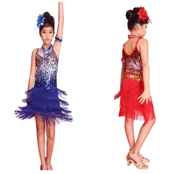 

New Hot Sale Girls Latin Dance Tango Sequin Dancing Children Girl Fairy Dresses Costume For 6-12 Young Children