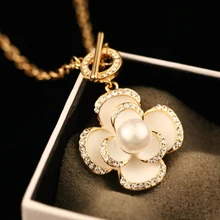 gold plated Collier Femme Fashion luxury jewelry statement rhinestone camellia flower Necklaces Pendants for Women Accessory