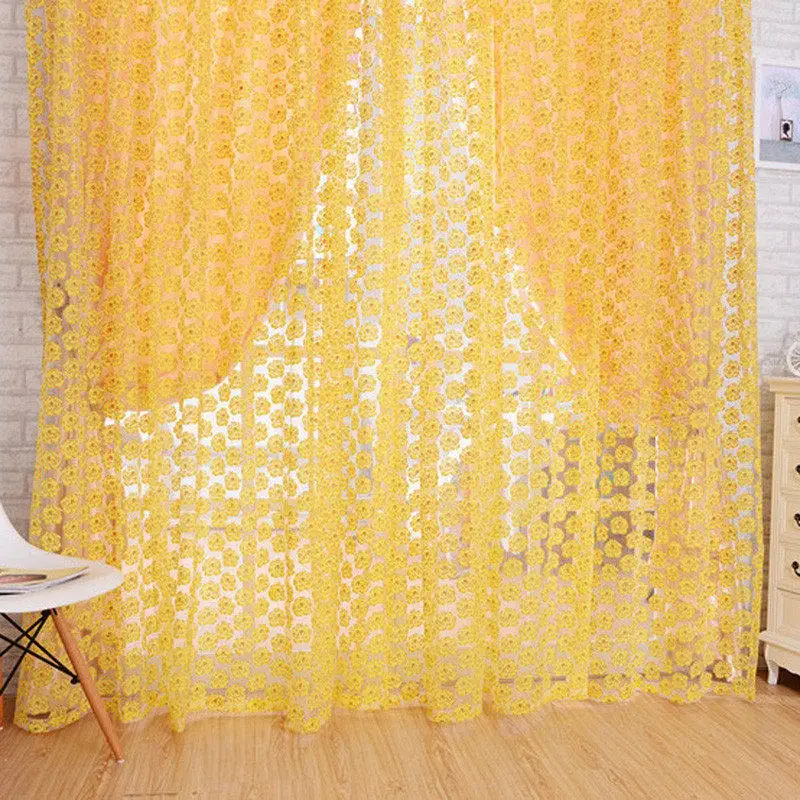 

Rose Flower Voile Window Curtain Scarfs Drapes Door Room Sheer Panel Curtain