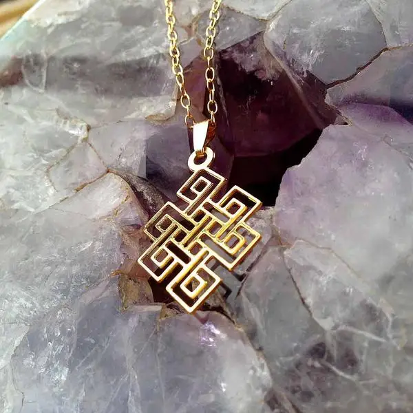 

10PCS The endless knot and Eternal knot Necklace Gold Auspicious Symbols Amulet Pendant Necklace Geometry Jewelry Talisman