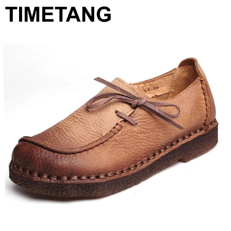 

TIMETANG Handmade vintage women's shoes genuine leather female moccasins loafers soft cow muscle outsole casual shoes flats