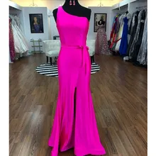 Скромные фуксия Русалка Выпускные платья Длинные с пикантные одно плечо красное вечерние платье для женщин разделение Vestidos de fiesta