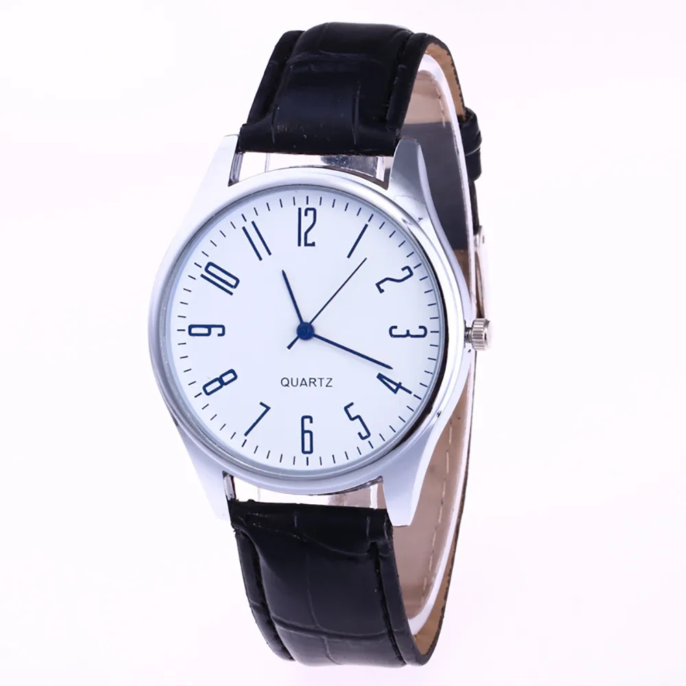 Модные мужские кожаные часы#0019 повседневные цифровые часы с белым и синим циферблатом из сплава деловые кварцевые наручные часы подарок bayan saat a5 - Цвет: Черный