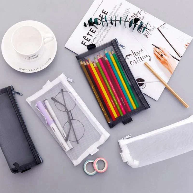 Transparent Mesh Travel Cosmetic Bag White And Black Casual Makeup Bag Clutch Large Capacity Zipper Toiletry Kit Organizer Case