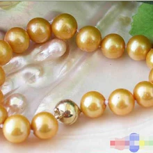 AAA " 9-10 мм круглый золотой пресноводный жемчуг браслет магнит@^ благородный стиль натуральный ювелирные изделия