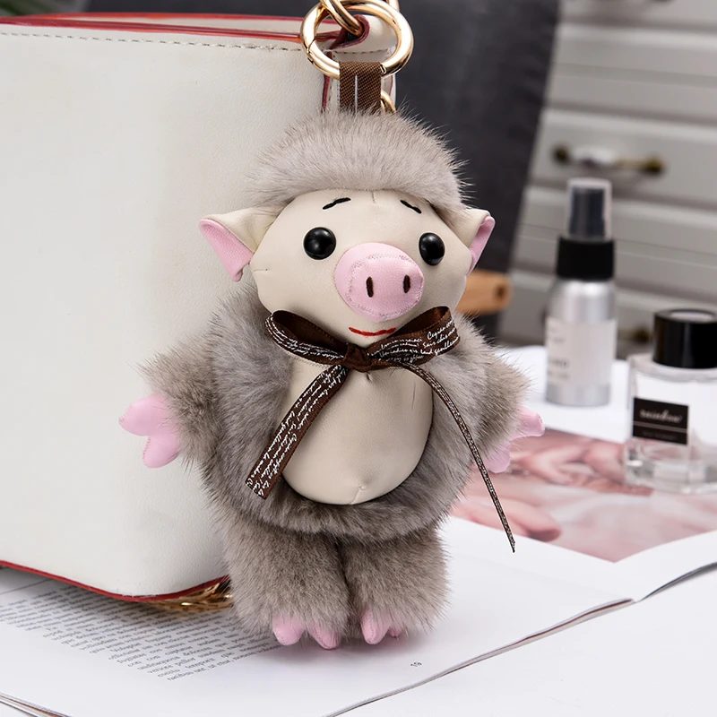 

Imported 12cm real mink fur small pig bag pendant fur fashion bag key ring pendant cute Meng plush decoration keychains