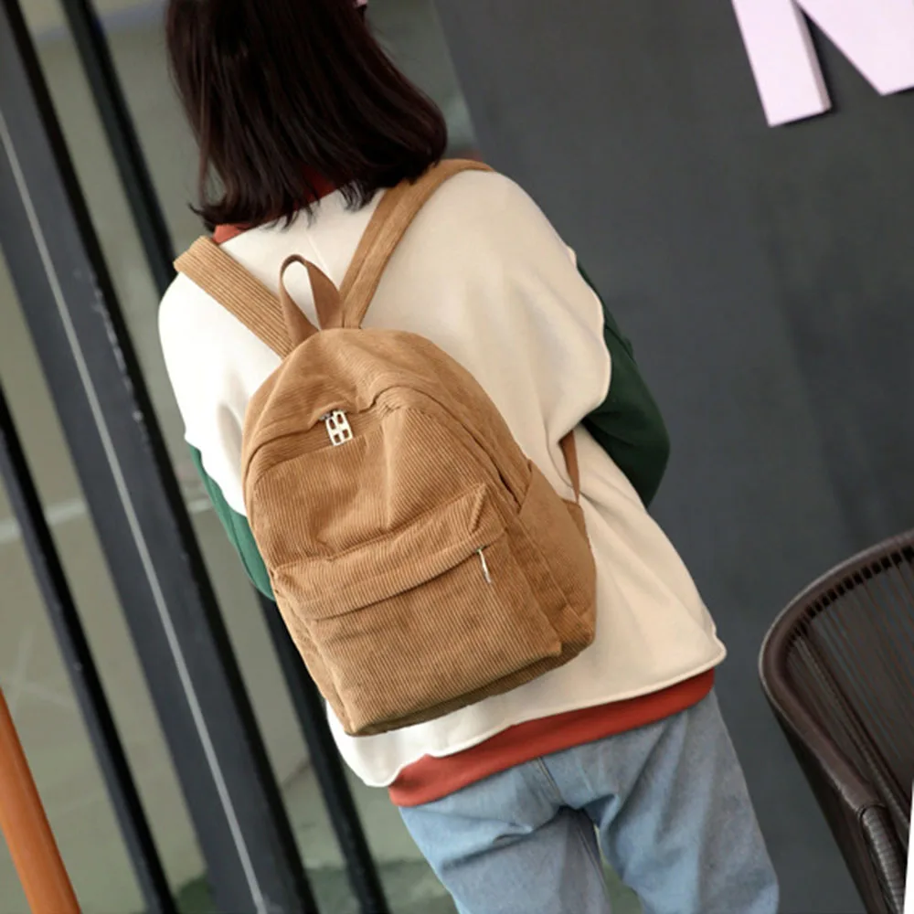  Women Backpack Preppy Style School Bags Soft Fabric Travel Backpack Corduroy Bookbag for Teenage Gi - 33038228294