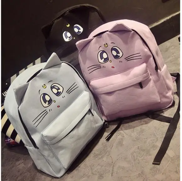 

Harajuku Style Backpack Sailor Moon Canvas Backpack Cute Fold Cat Shoulder Bag School Bags For Teenager Girls Book Bag Rucksack
