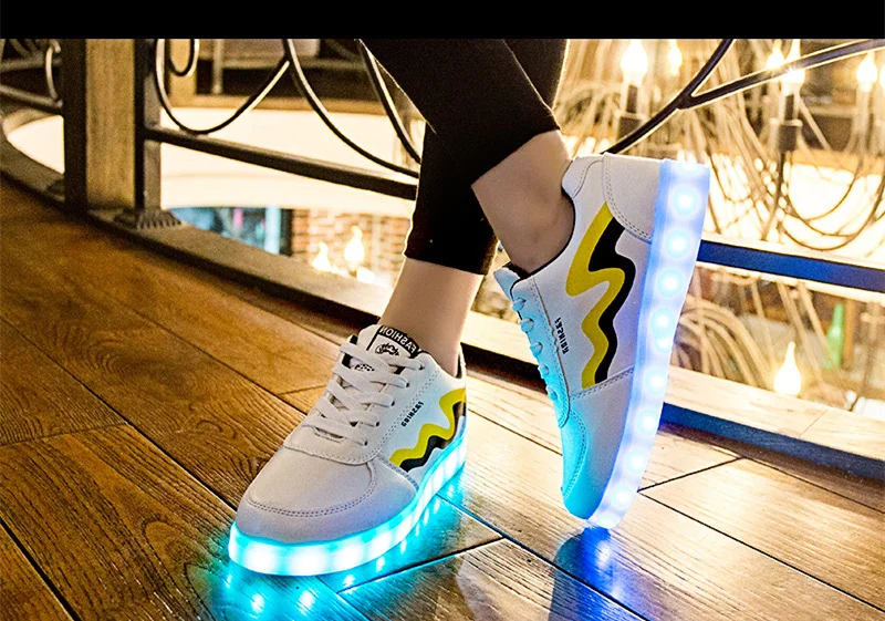 7 ipupas волна белый свет светящиеся кроссовки Дети Девочки Мальчики Повседневная обувь USB зарядное устройство 11 цветов анти-скольжение