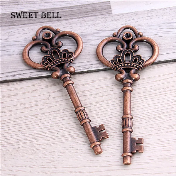 Sweet Bell 10 Pcs/lot 32*84mm Seven Color Metal Alloy Lovely Large Crown Key Charms Vintage Jewelry Keys Charms D0182-3 - Окраска металла: Antique copper