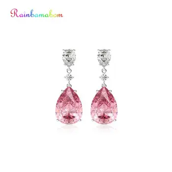 

Rainbamabom Romantic 925 Sterling Silver Pear Water Drop Sapphire Gemstone Drop Dangle Diamonds Earrings Fine Jewelry Wholesale