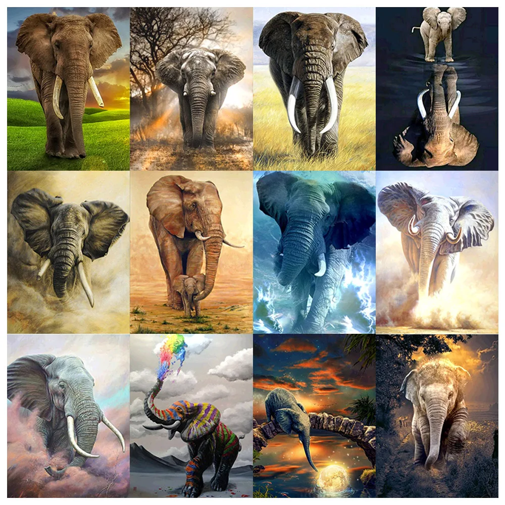 

FUYUN 5D Diamond Painting Full Round series Elephant Picture Rhinestone Embroidery Sale Diamond Mosaic Cross Stitch animal Decor