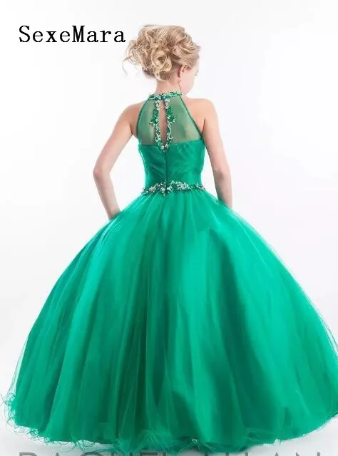 2017-Glitz-Emerald-Green-Girls-Pageant-Dresses-Halter-High-Neck-Tulle-Beaded-Crystals-Kids-Birthday-Prom (1)