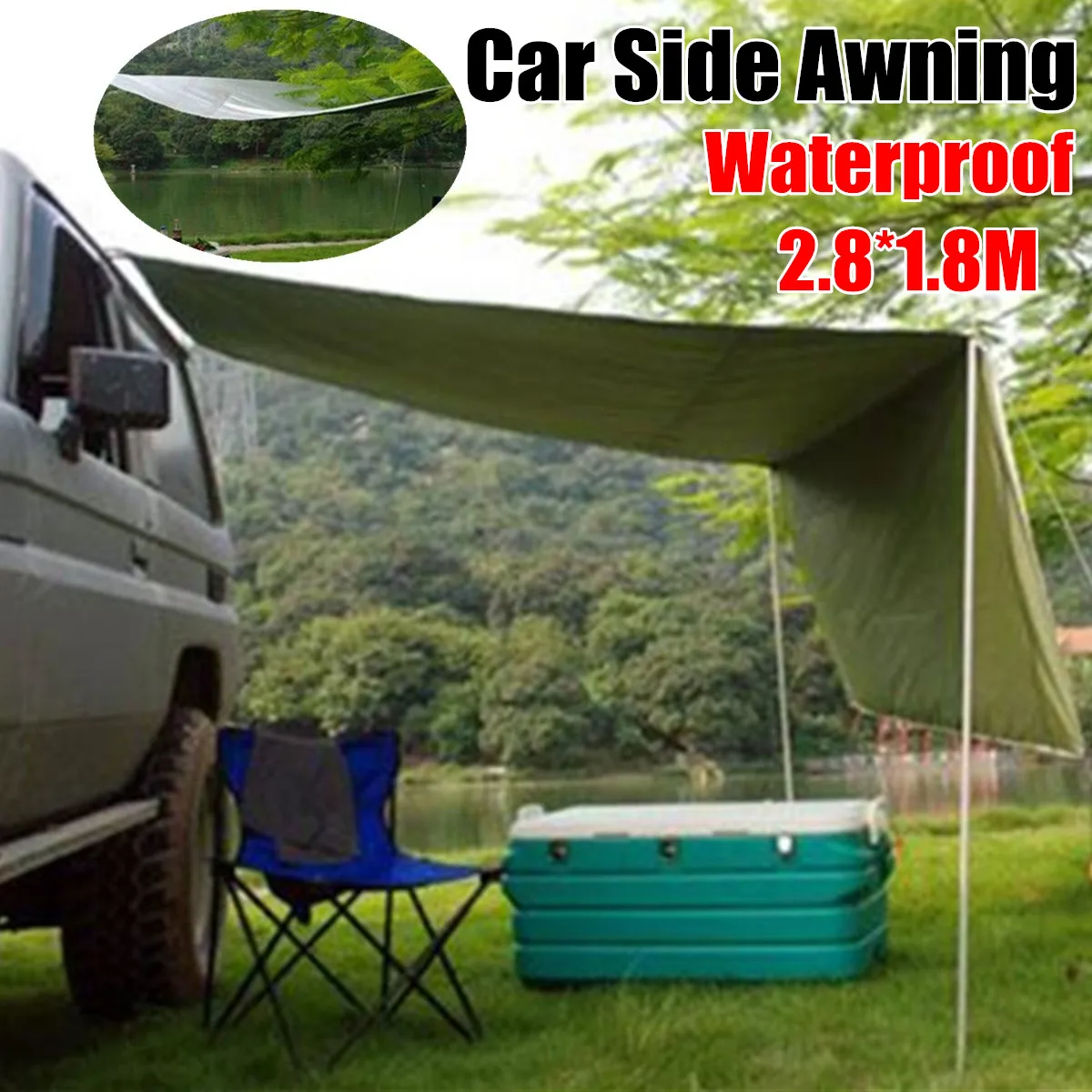 

Sunshade Tent Car Outdoor Folding Waterproof Camping Roof Top Tent Folding Anti-UV Car Canopy Sun Shelter 2.8 x 1.8m