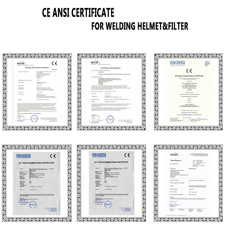 Certificate for welding helmet