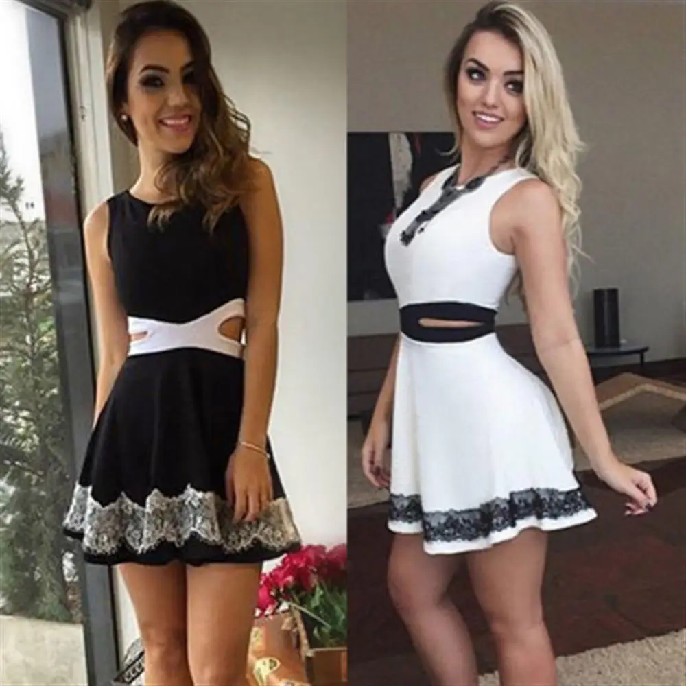 Пикантные Для женщин Лето Bodycon кружева Вечерние Короткие мини-платье черный