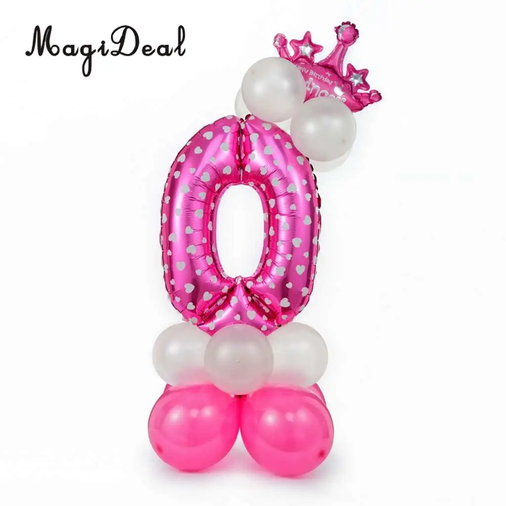 MagiDeal All Numbers 0 to 9 Prince Princess Crown Tiara Balloons Column Set Birthday Baby Shower Arch Garland Decor