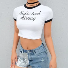 Letter print sexy crop top women casual streetwear blue,white crop top mujer summer crop top femme t shirt 2 colors half sleeves letter print crop top