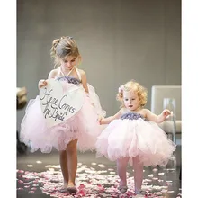 Princess Flower Girl Ball Gown Dress Kids Wedding Junior Bridesmaid Birthday Party Tutu Dress Pink Girl Knee Length Dress Robe knee length blush pink flower girl dresstiered tulle cupcake toddler infant tutu girl birthday dress